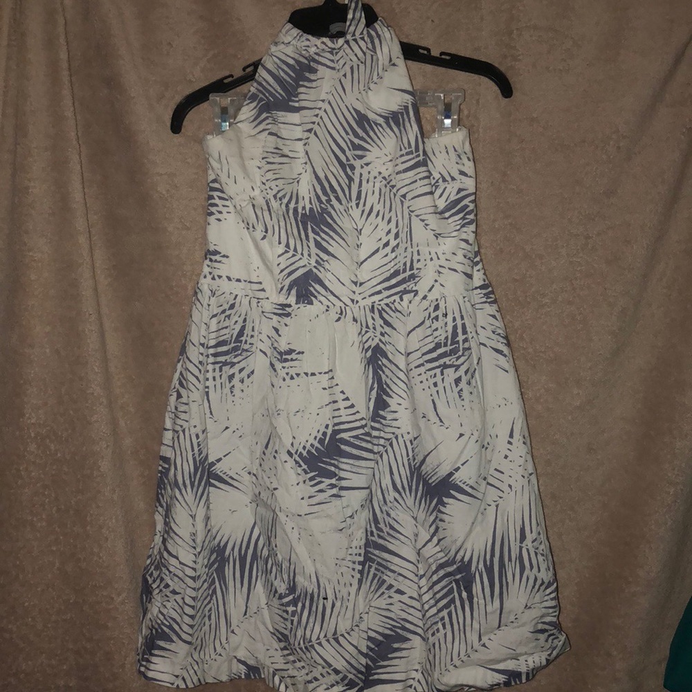 Navy blue and white hawaiian print halter dress